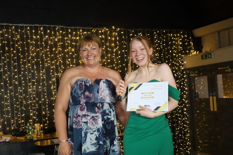 Head of A Levels and Applied Science Karen Ralphs (left) with Most Improved Student Ana Tune (right)