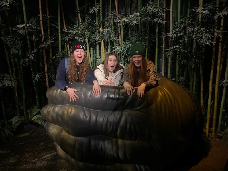 Students pose with King Kong installation in Madame Tussauds.